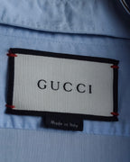 "GUCCI" Lace border design saxe blue shirt