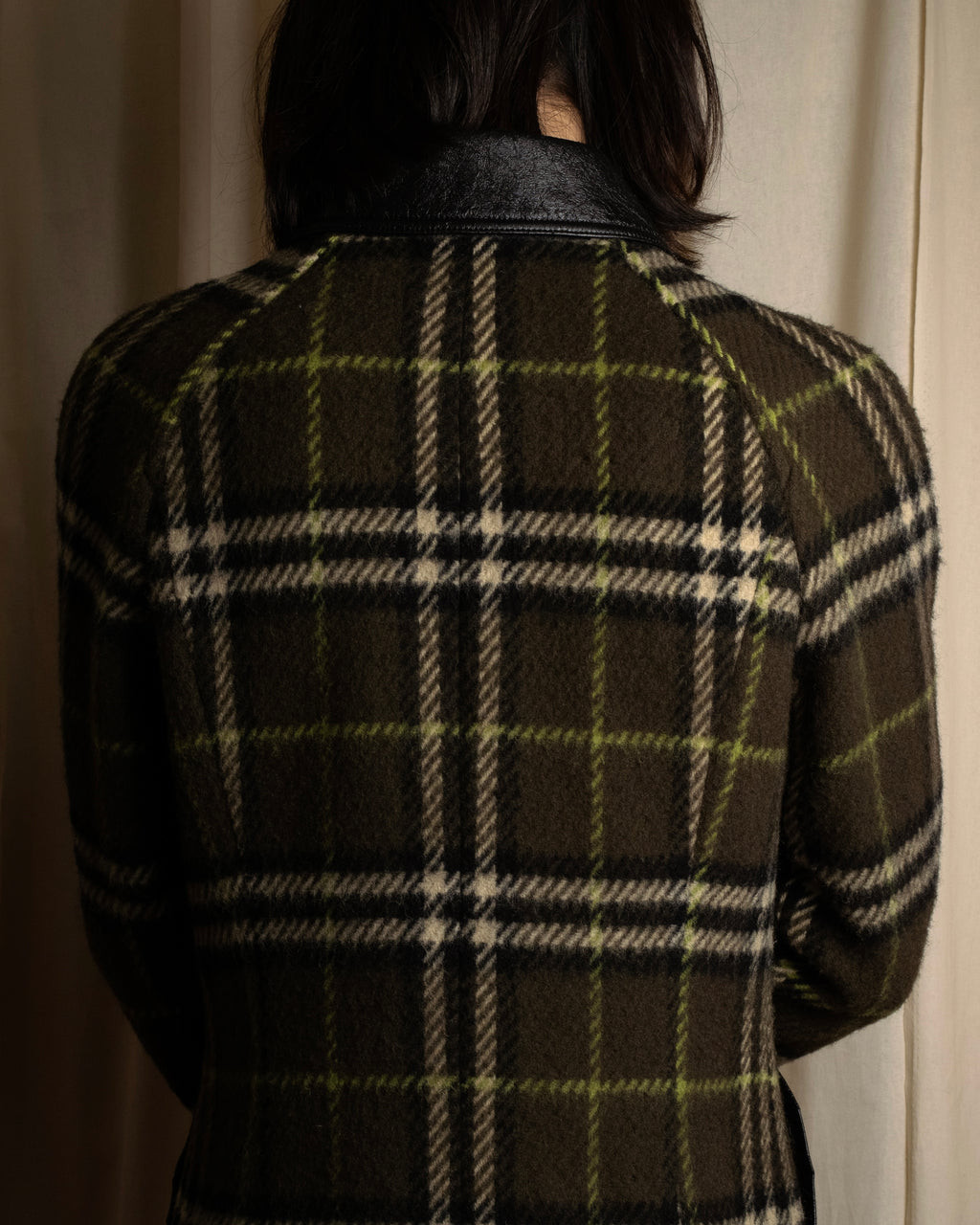 "BURBERRY" Leather switching design check tweed coat