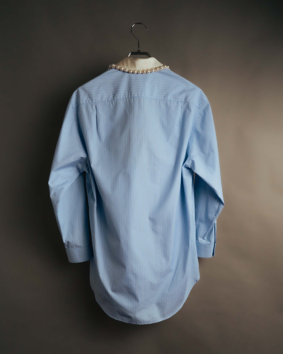 -SPECIAL- "GUCCI" 2010's-20's Pearl embellished detachable collar striped long shirt