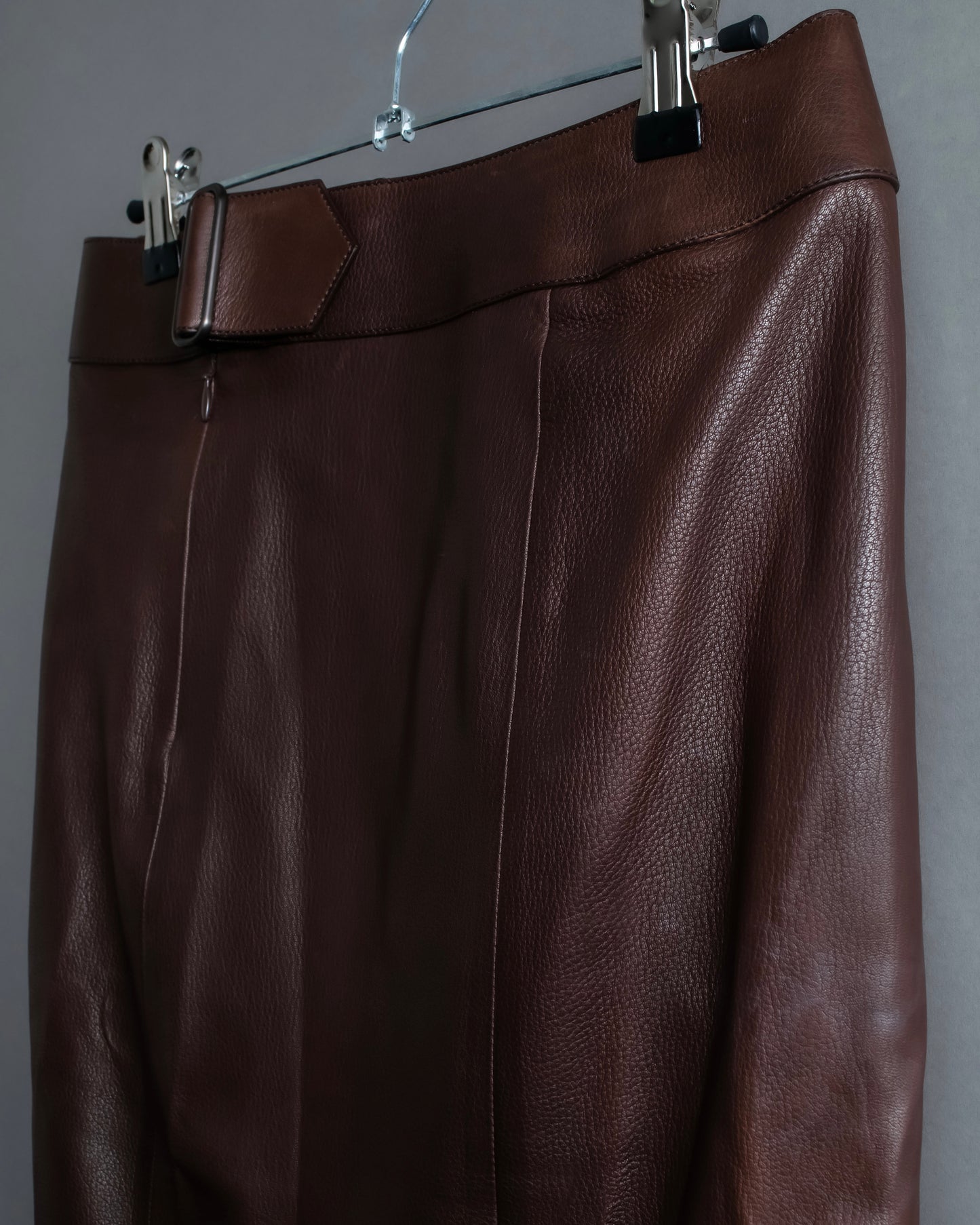 "Hermes by Gaultier" Round Pocket Wine Red Leather Skirt