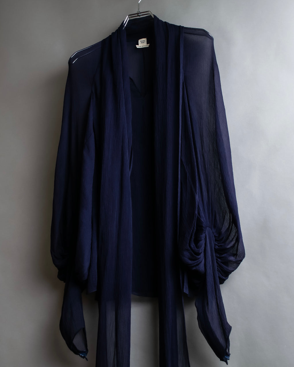 "HERMES" Bowtie detail balloon sleeve sheer pullover