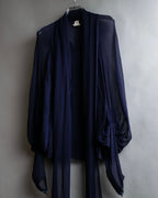 "HERMES" Bowtie detail balloon sleeve sheer pullover