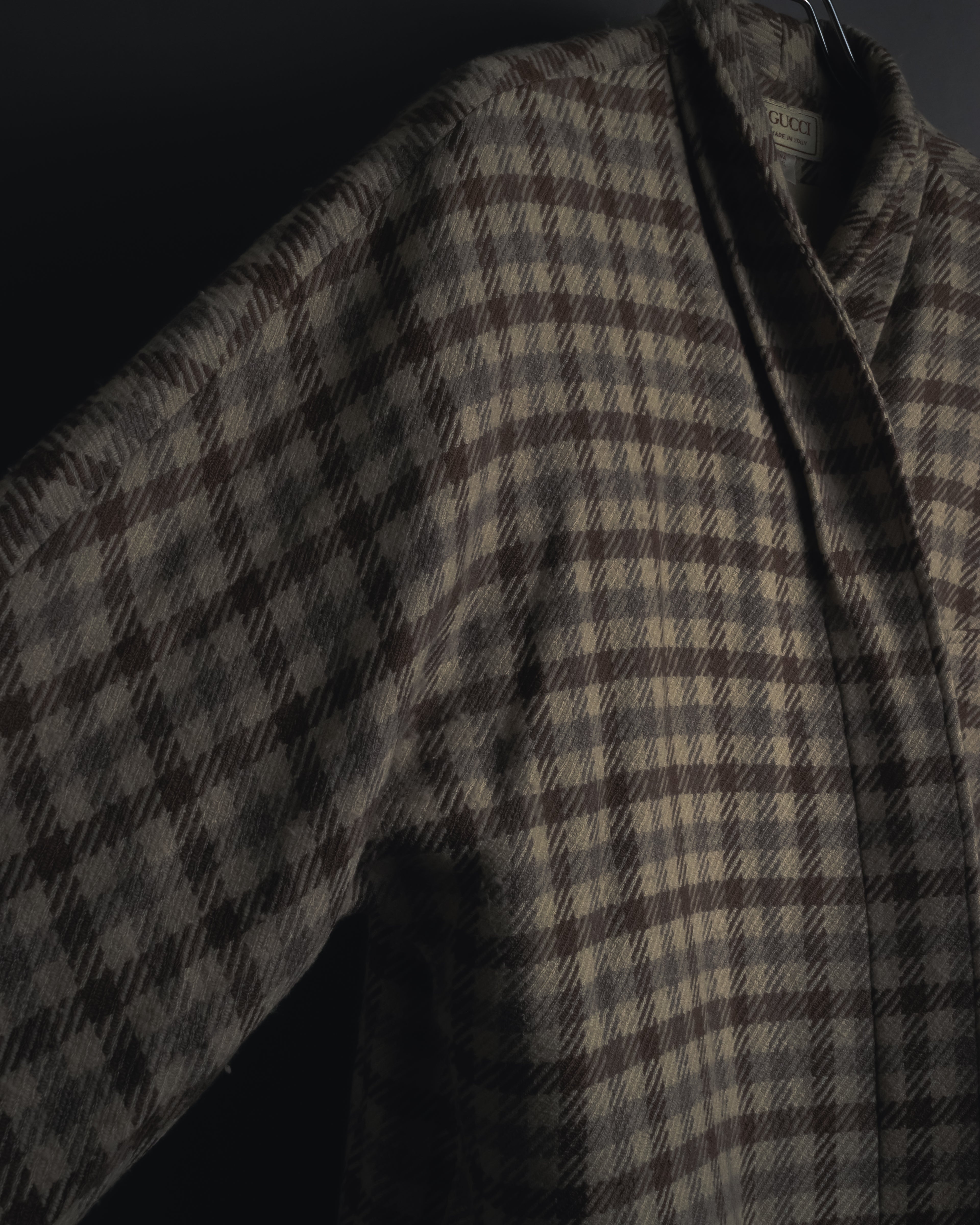 "GUCCI" 80’s checked wool shawl collar jacket