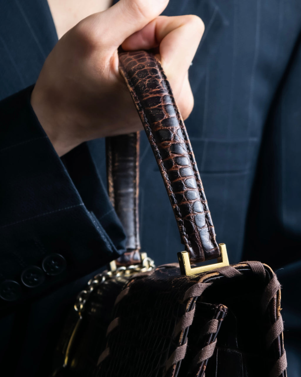 "YVES SAINT LAURENT" Crocodile pattern stitching handbag