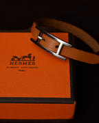 HERMES/ “Hapi” H Logo Leather Bracelet