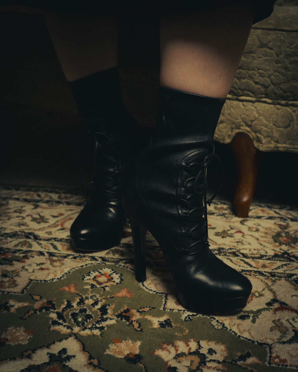 –SPECIAL– "Miu Miu" 00's–10's Sculptural platform lace up ankle boots