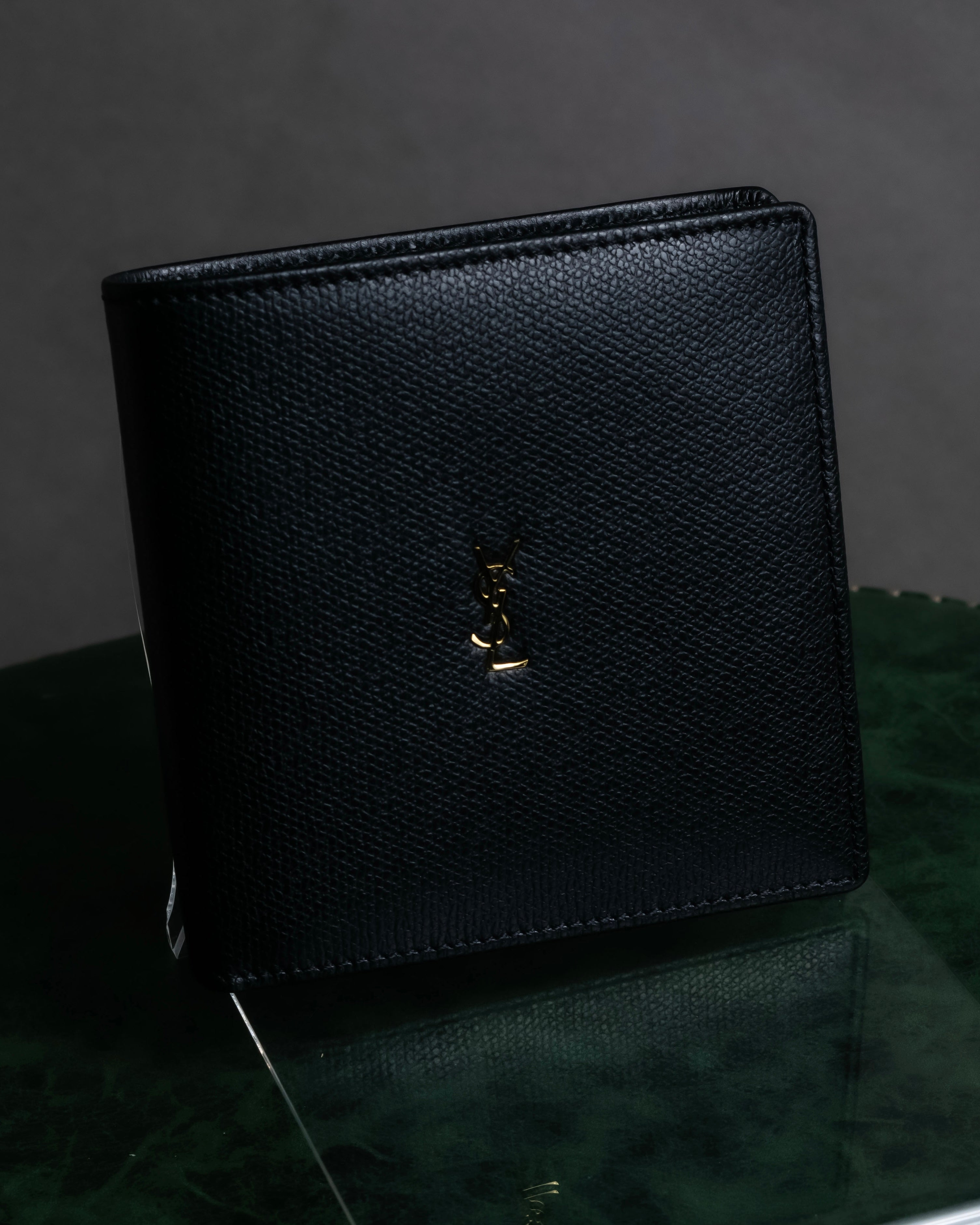 "YVES SAINT LAURENT" Cassandra logo engraved leather bi-fold wallet