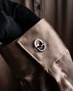 "GUCCI" Ecru beige glossy wide collar shirt