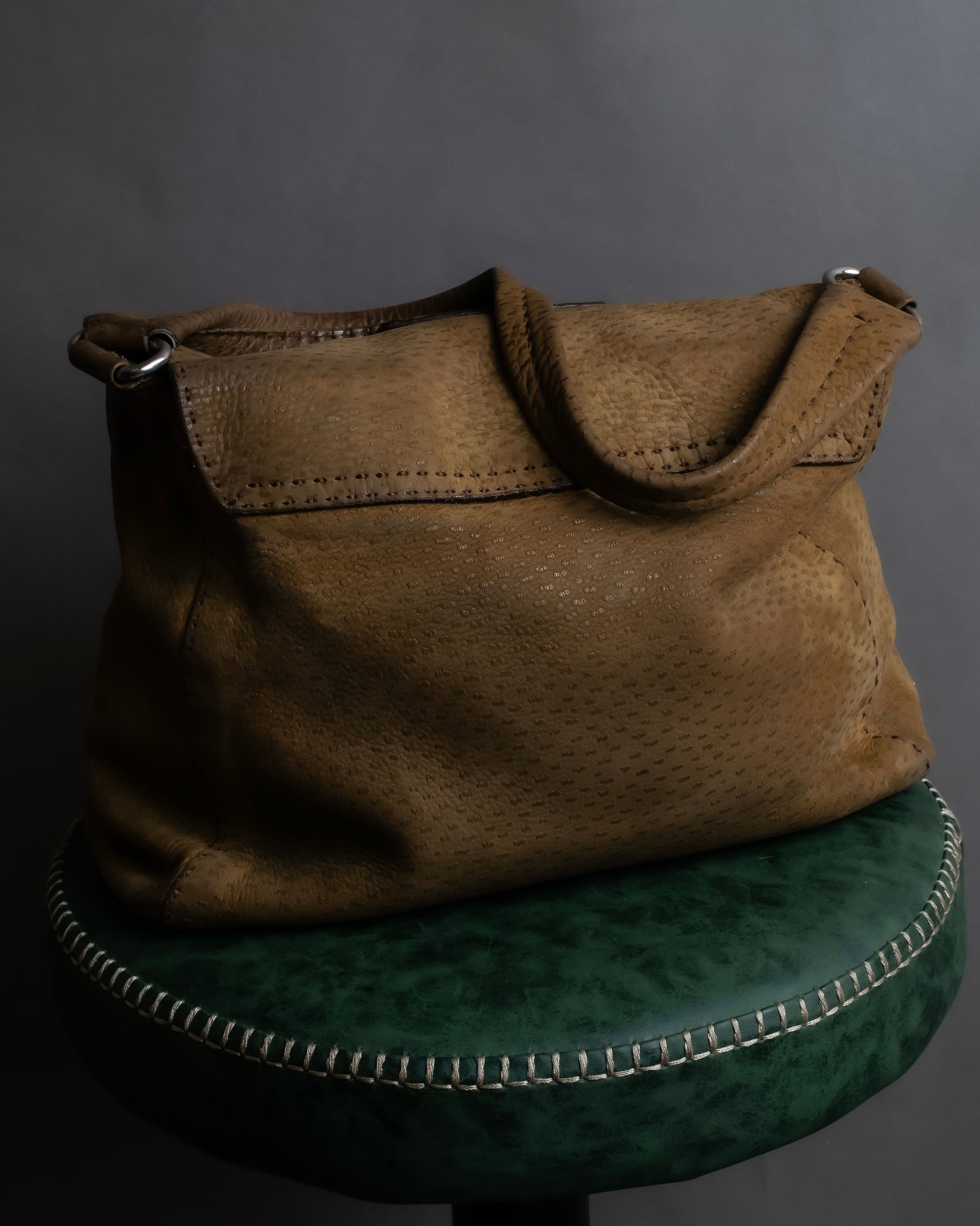 "PRADA" Hook hardware design ostrich leather shoulder bag