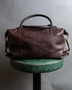 "LOEWE" Orange stitch design engraved logo leather boston bag