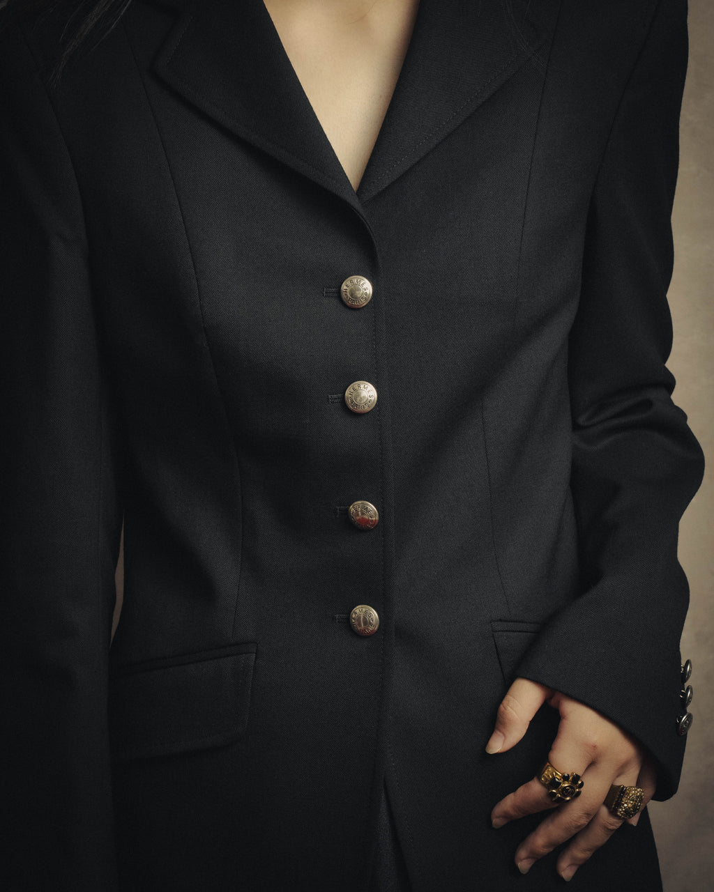 -SPECIAL- “HERMES” 00’s Technical wool equestrian jacket with red lining