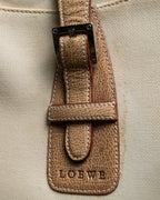 “LOEWE” Leather belted design bicolor handbag