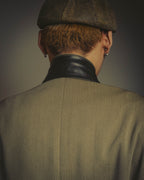 -SPECIAL- "Hermès" 80's-00's Leather collar tailored blazer