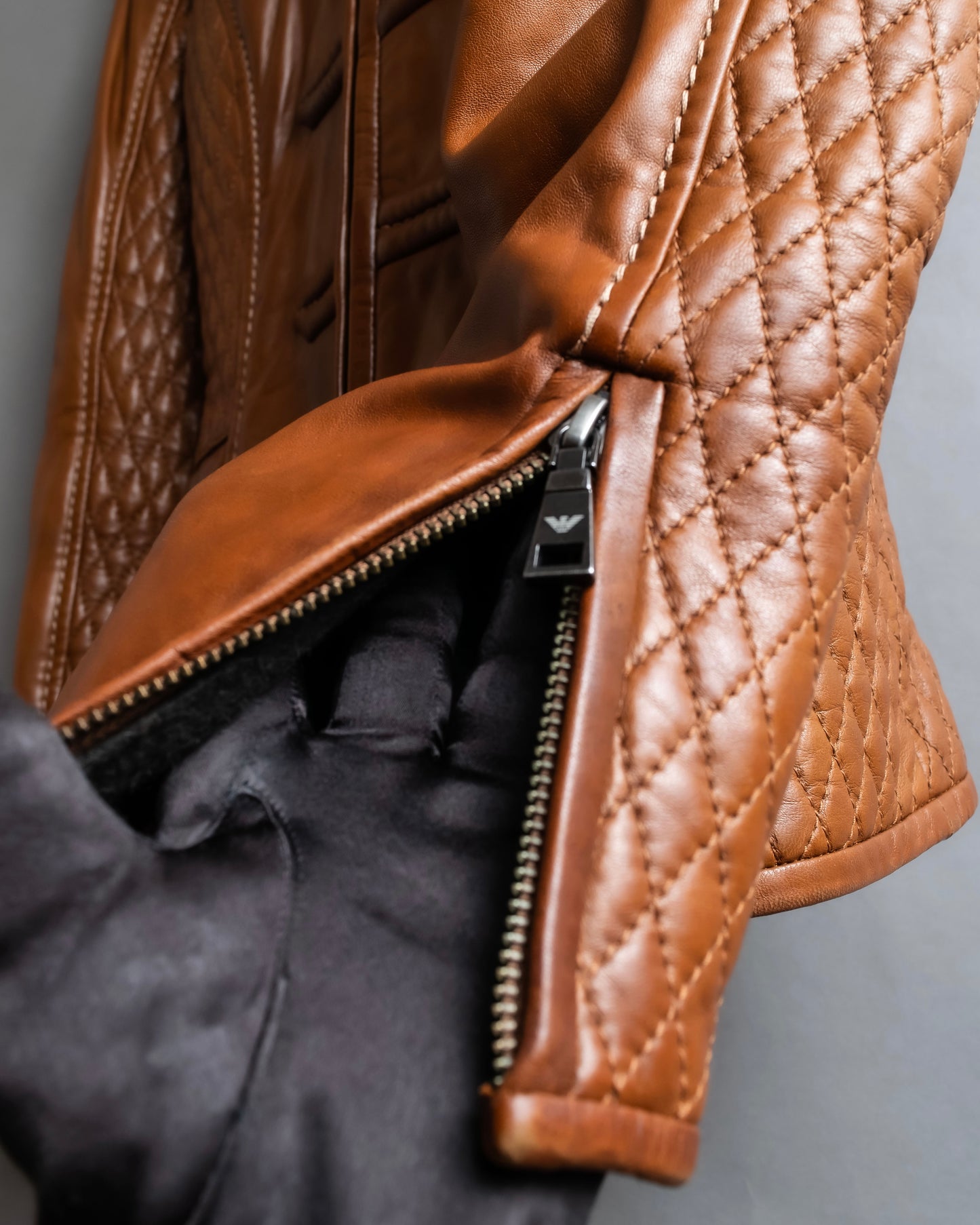 "EMPORIO ARMANI"  Quilted design brown color leather jacket