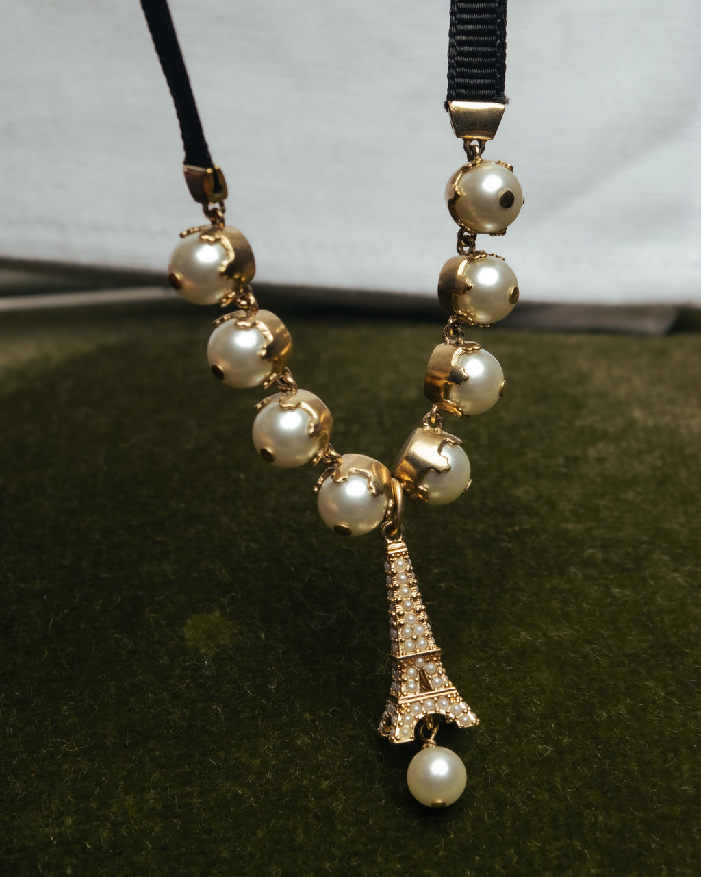 -SPECIAL- “DIOR” 2017-2023 Eiffel tower pearl ribbon choker