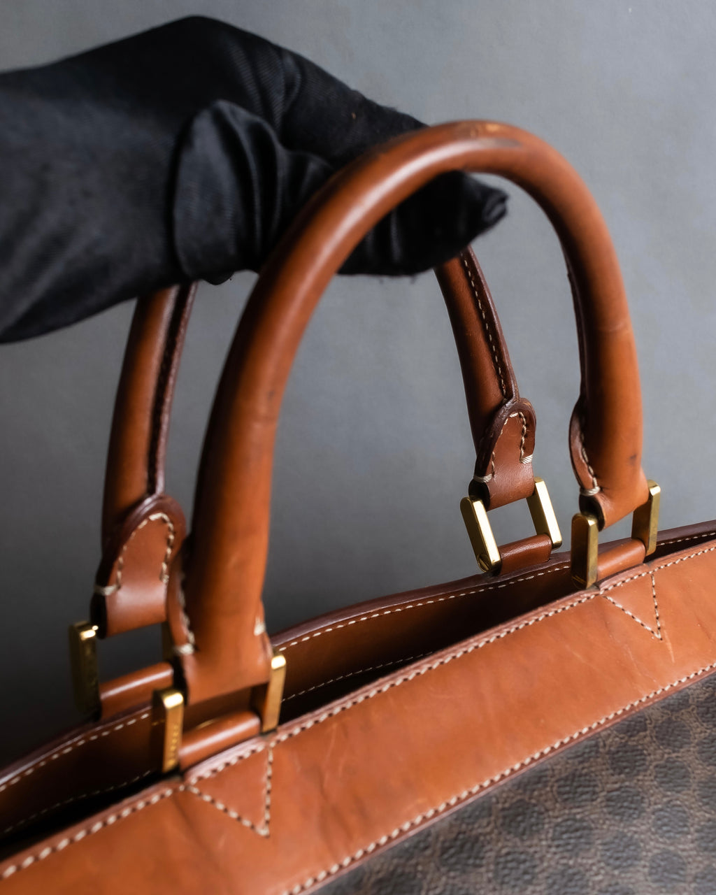 "CELINE" Macadam pattern leather combination boston bag