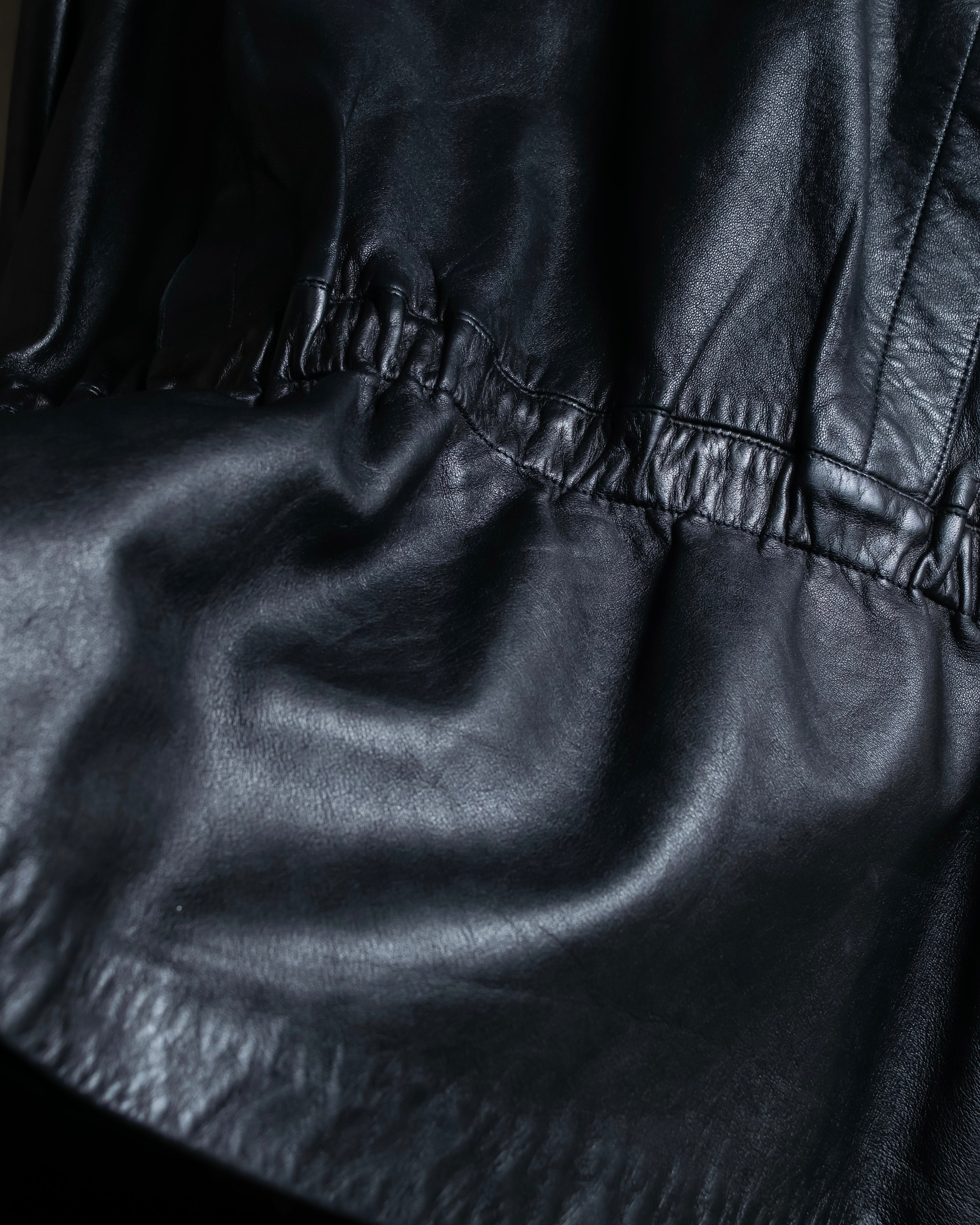 "Claude Montana" Drawcord detail stand-up collar leather blouson