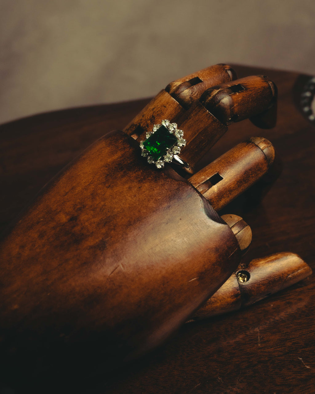 "Christian Dior" 70's-80's Emerald halo costume ring