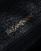 "YVES SAINT LAURENT" 80's-90's Wood toggle design pebbled leather bag