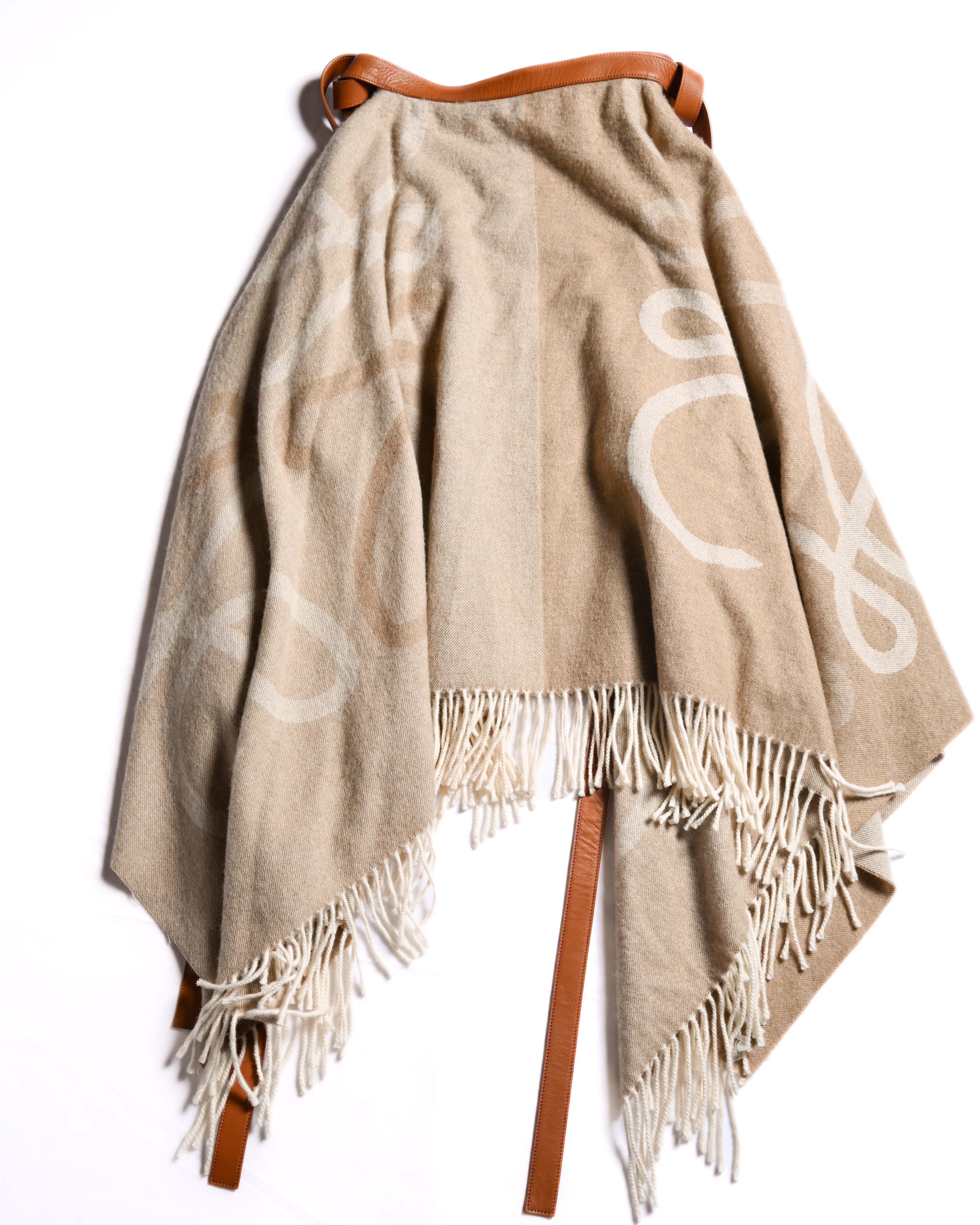 LOEWE by Jonathan Anderson/ Fringe Designed Beige Anagram Blanket Skirt