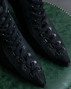 "YELLO" Lace up suede like stiletto heel knee-high boots