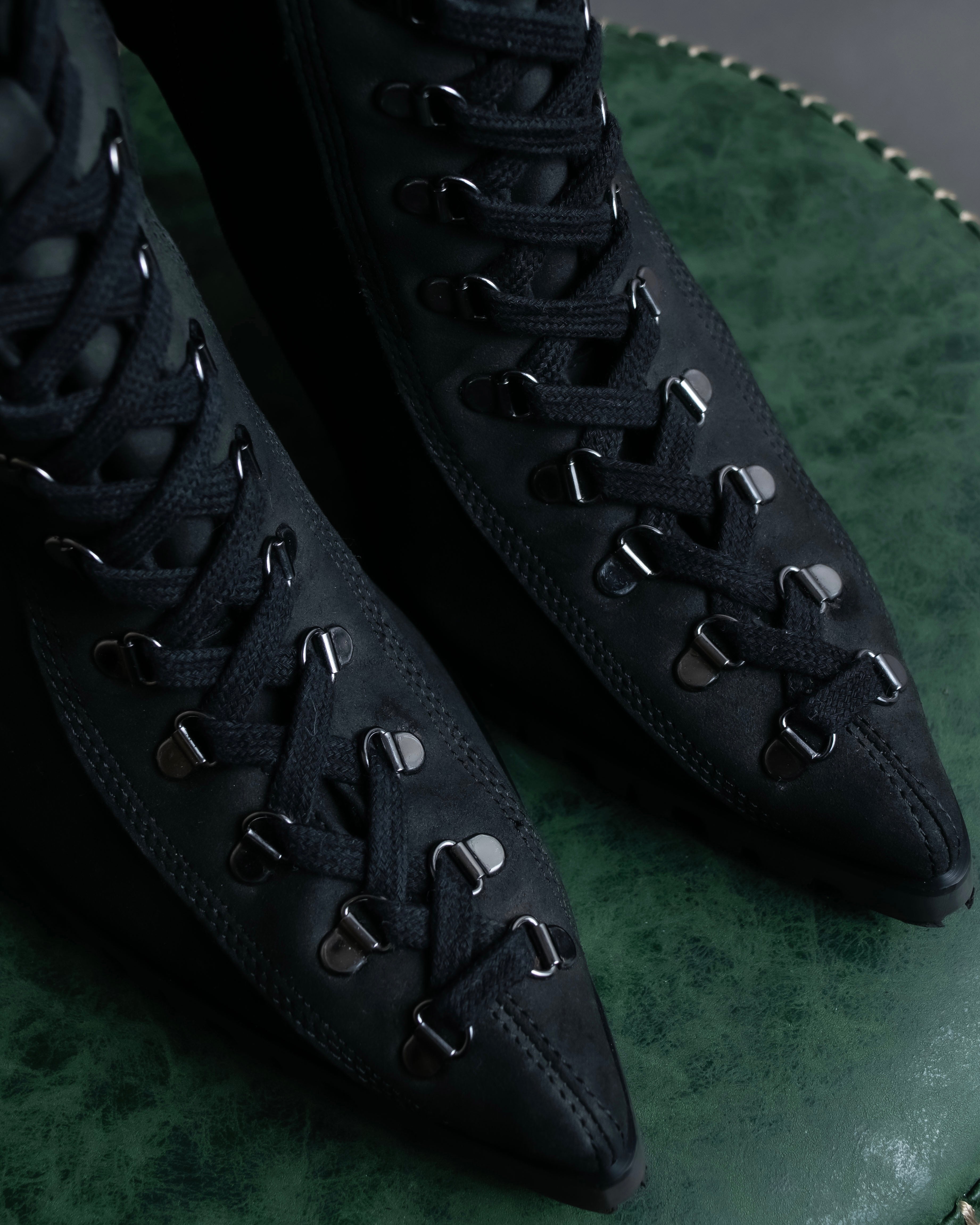 "YELLO" Lace up suede like stiletto heel knee-high boots