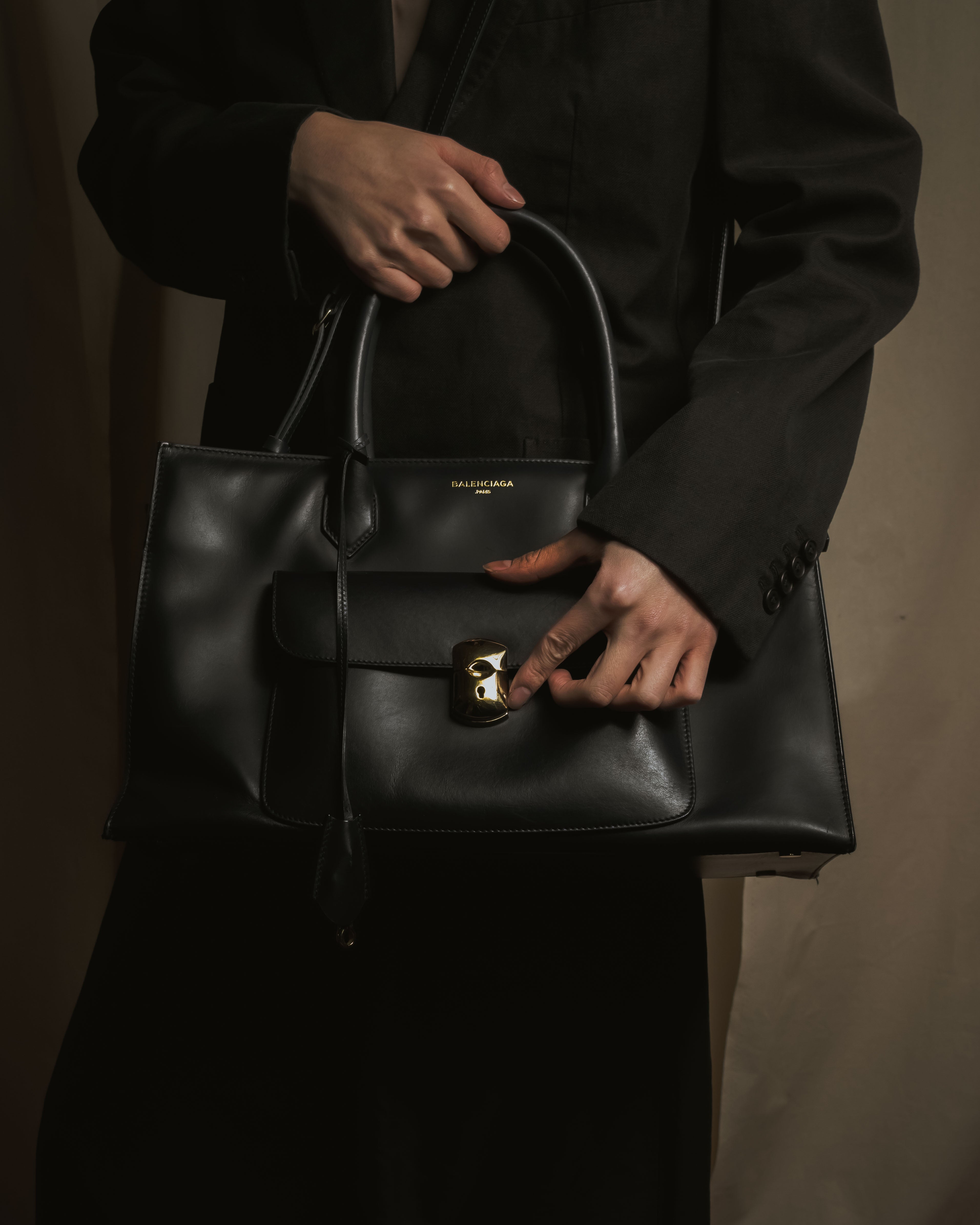 "BALENCIAGA" 2013 AW padlock all afternoon structured leather bag