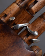 "CHANEL" Curved frame double combination silver earrings