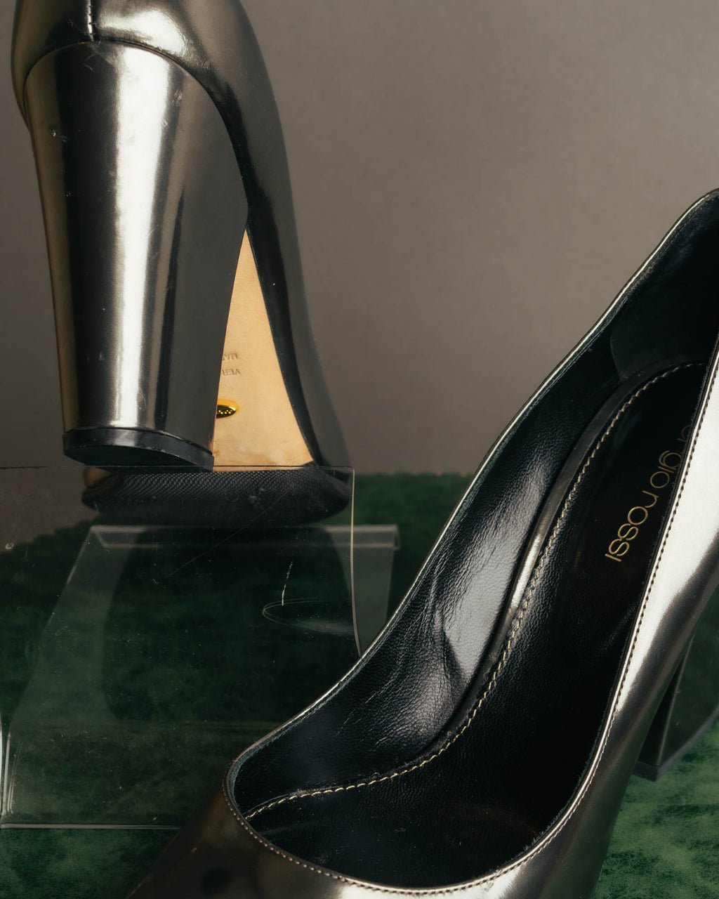 "Sergio Rossi" 00's-10's Glossy black leather high heel pumps