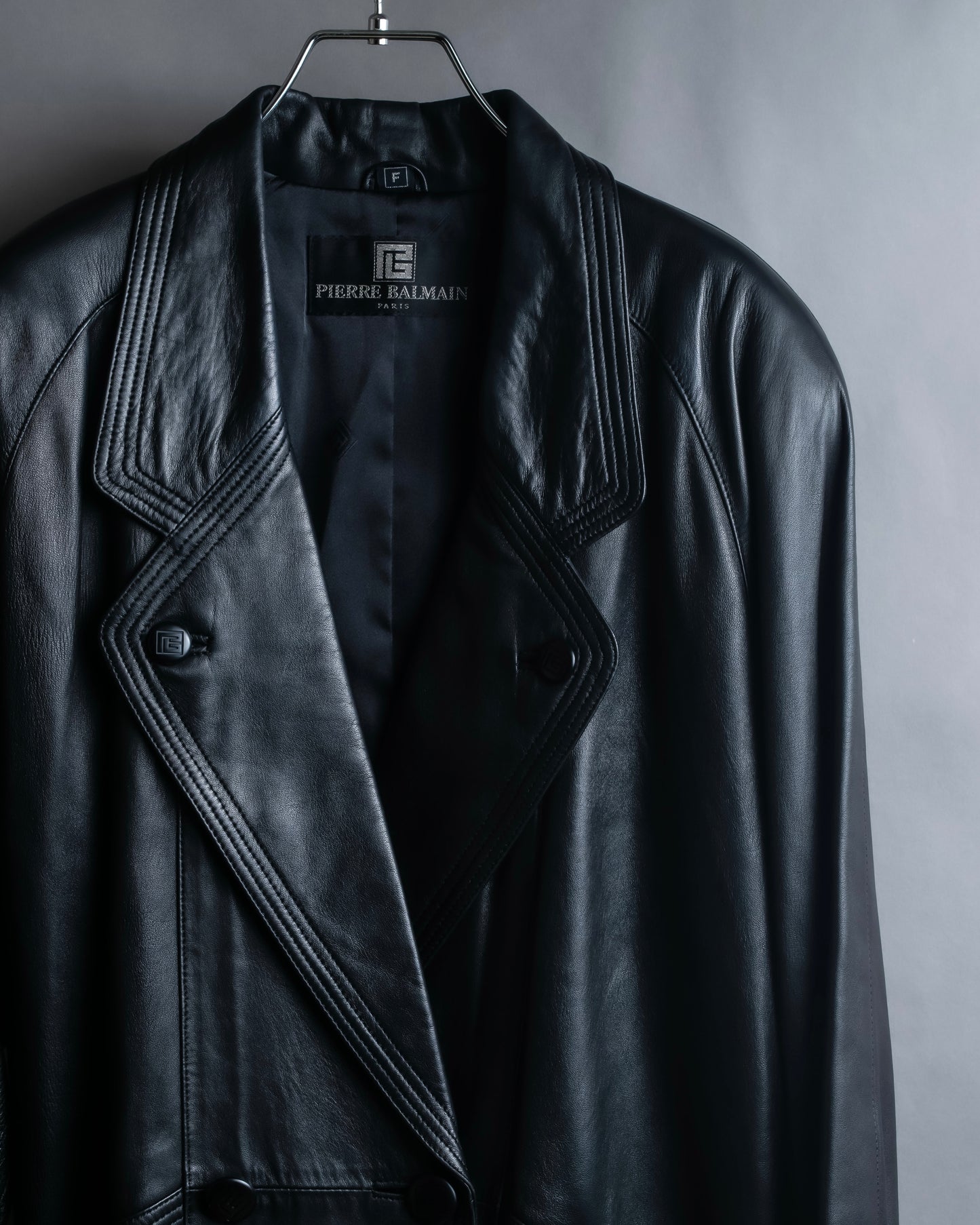 "PIERRE BALMAIN" Oversized double-breasted lamb leather tailored jacket