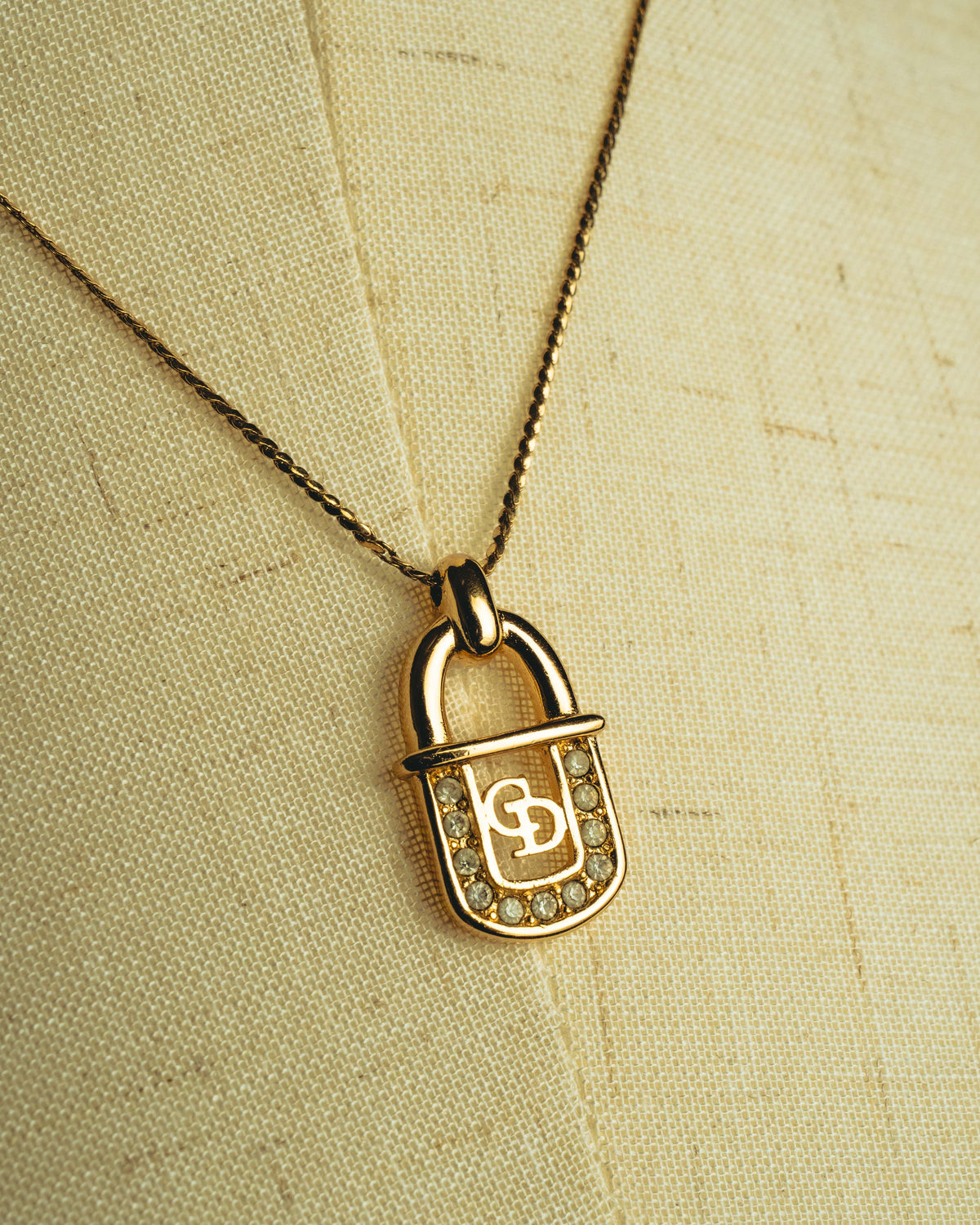 "Christian Dior" 90's Rhinestone padlock pendant necklace