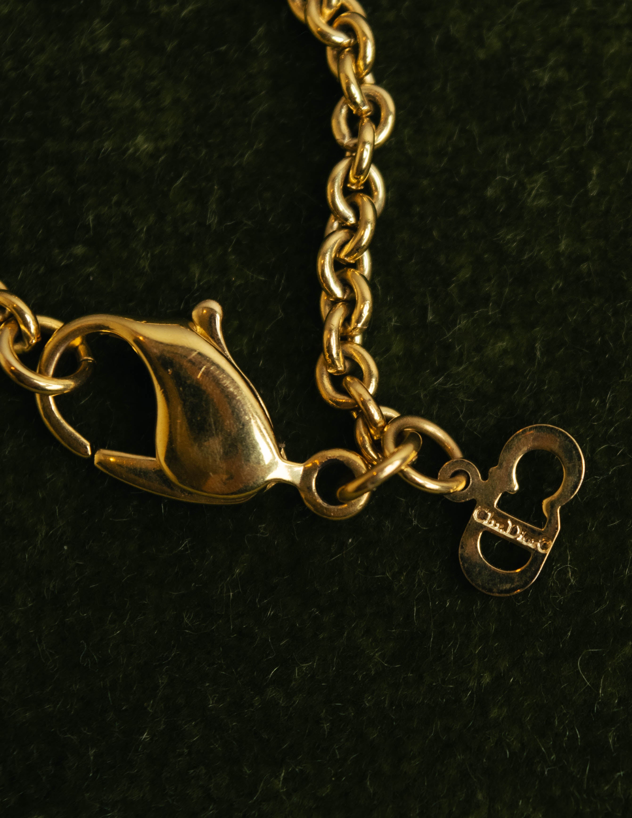 "Christian Dior" 90's-00's Gold tone logo charm necklace