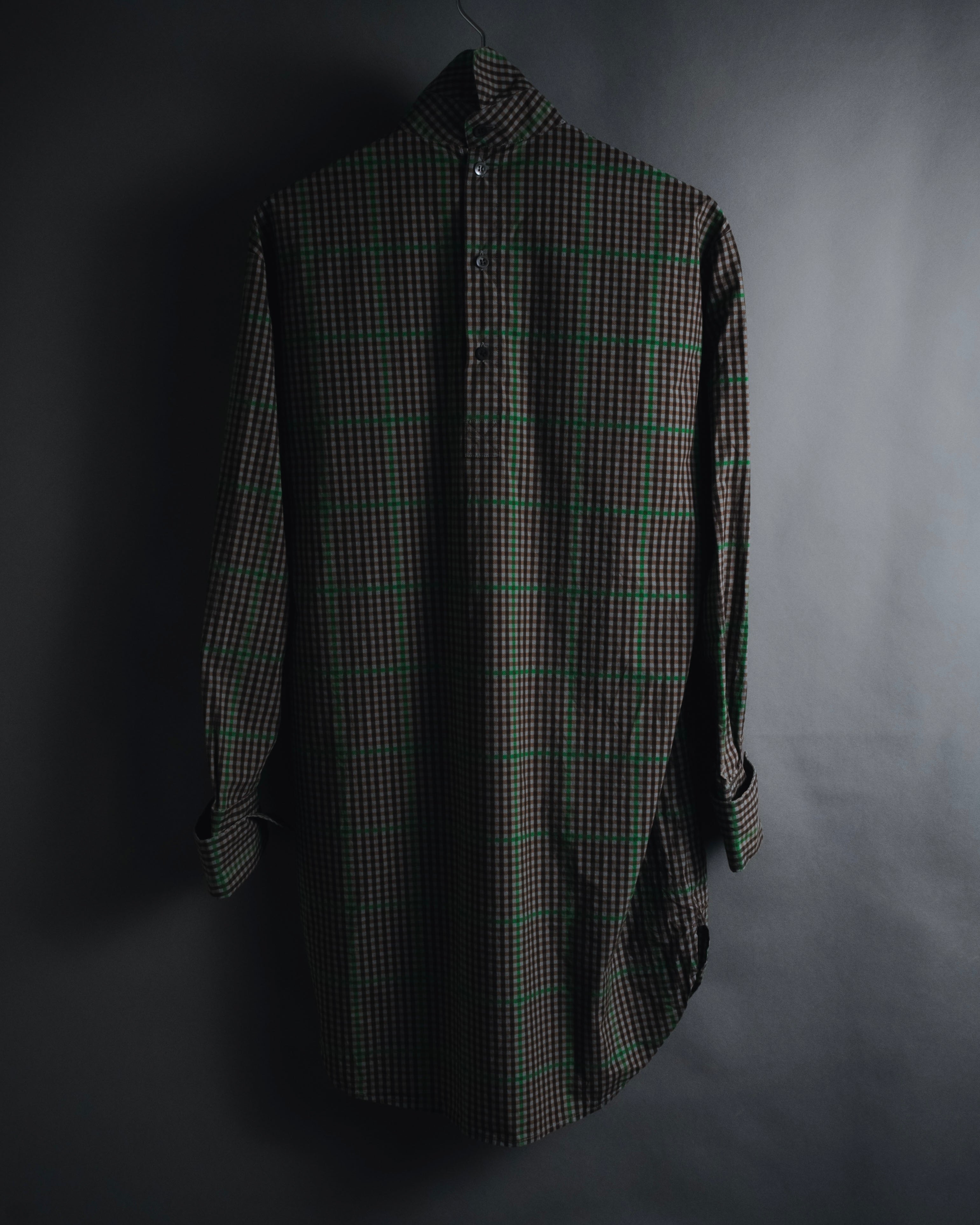 "Dries Van Noten" Longline windowpane check band collar shirt
