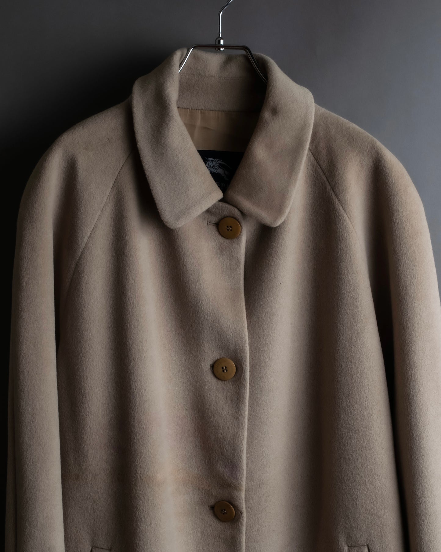 "BURBERRY" Angora mix mid length stand up collar coat