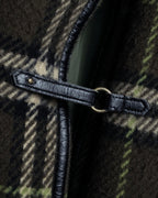 "BURBERRY" Leather switching design check tweed coat