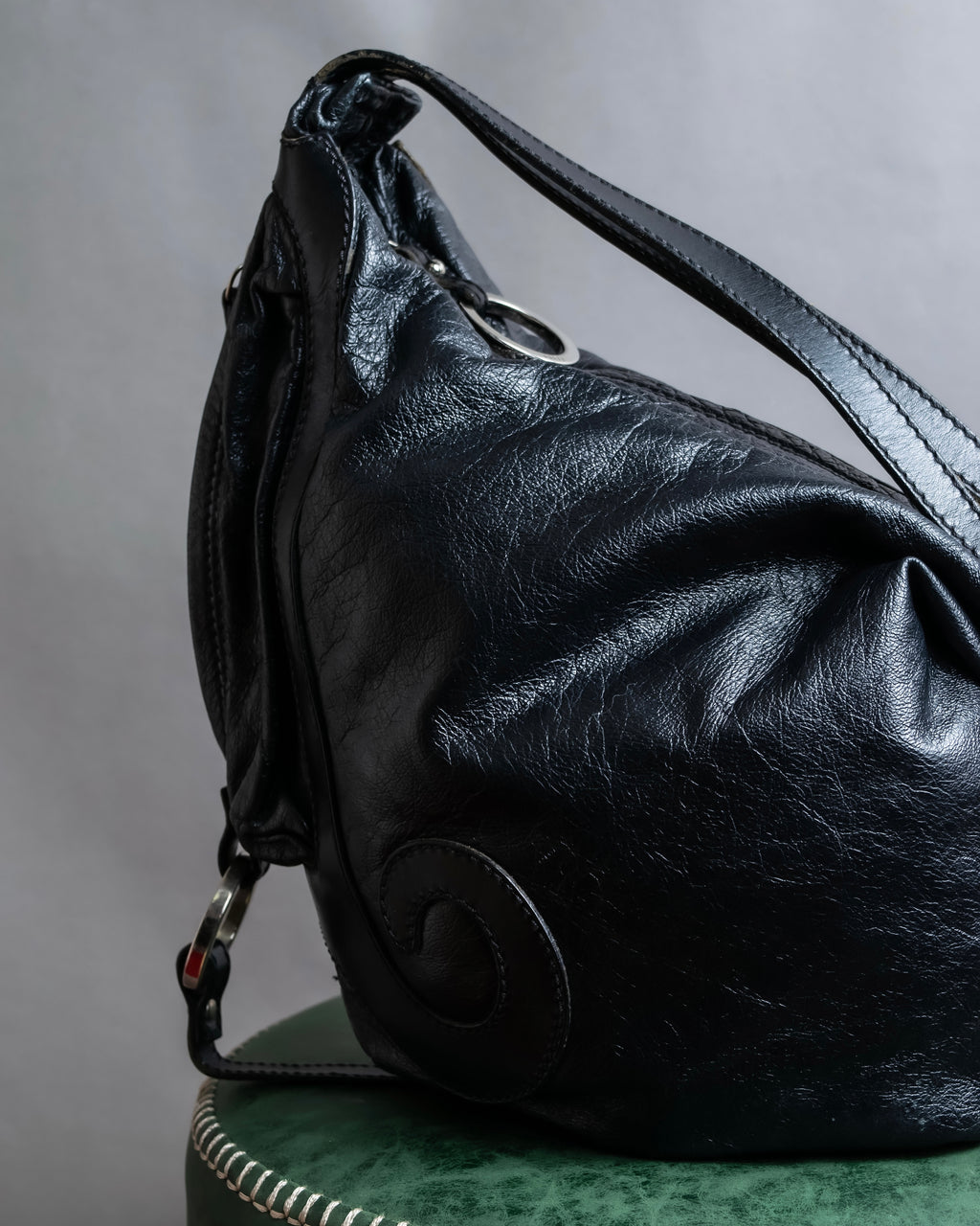 "FENDI" Curved design swirl motif leather one shoulder bag