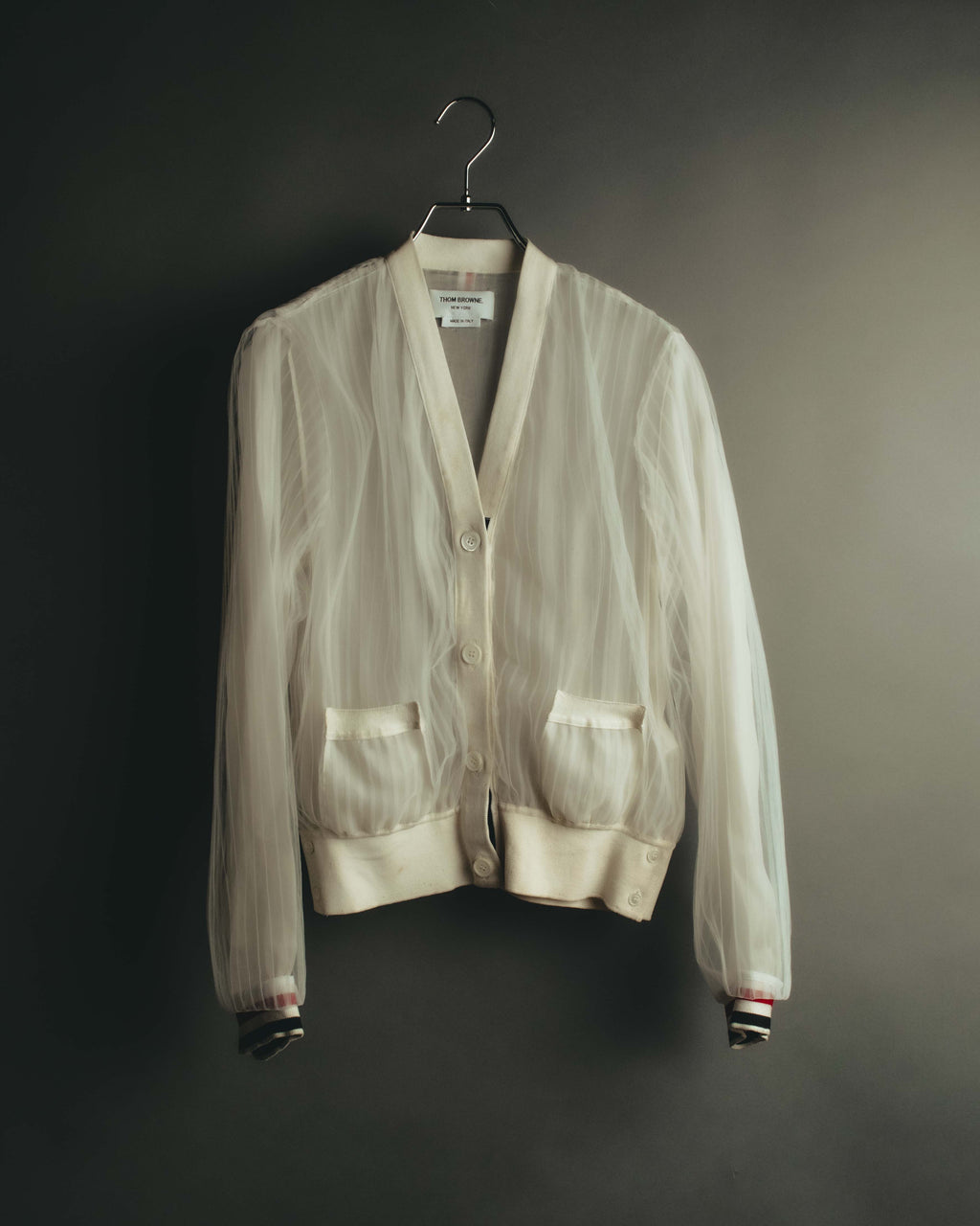 “THOM BROWNE” 2010's Sheer tulle tricolor cardigan