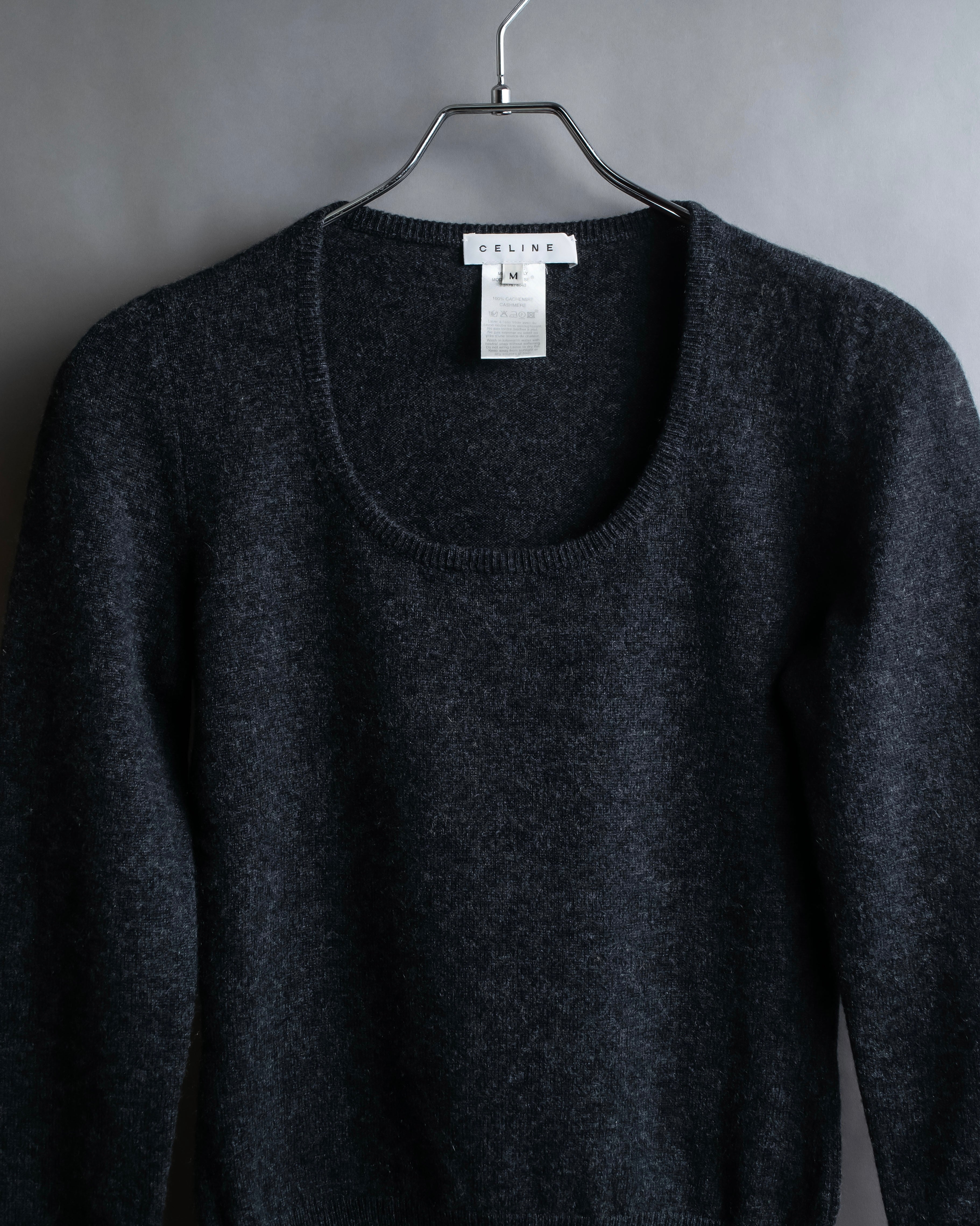 "CELINE" Beautiful U-neck design cashmere knit pullover