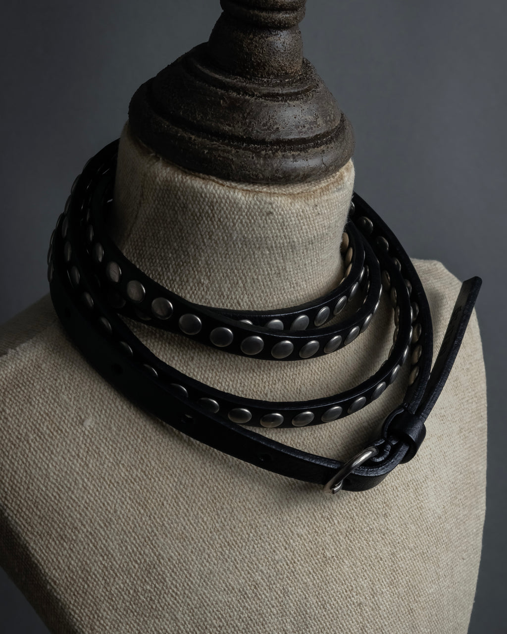 "MIU MIU" Silver metal stud design leather narrow belt