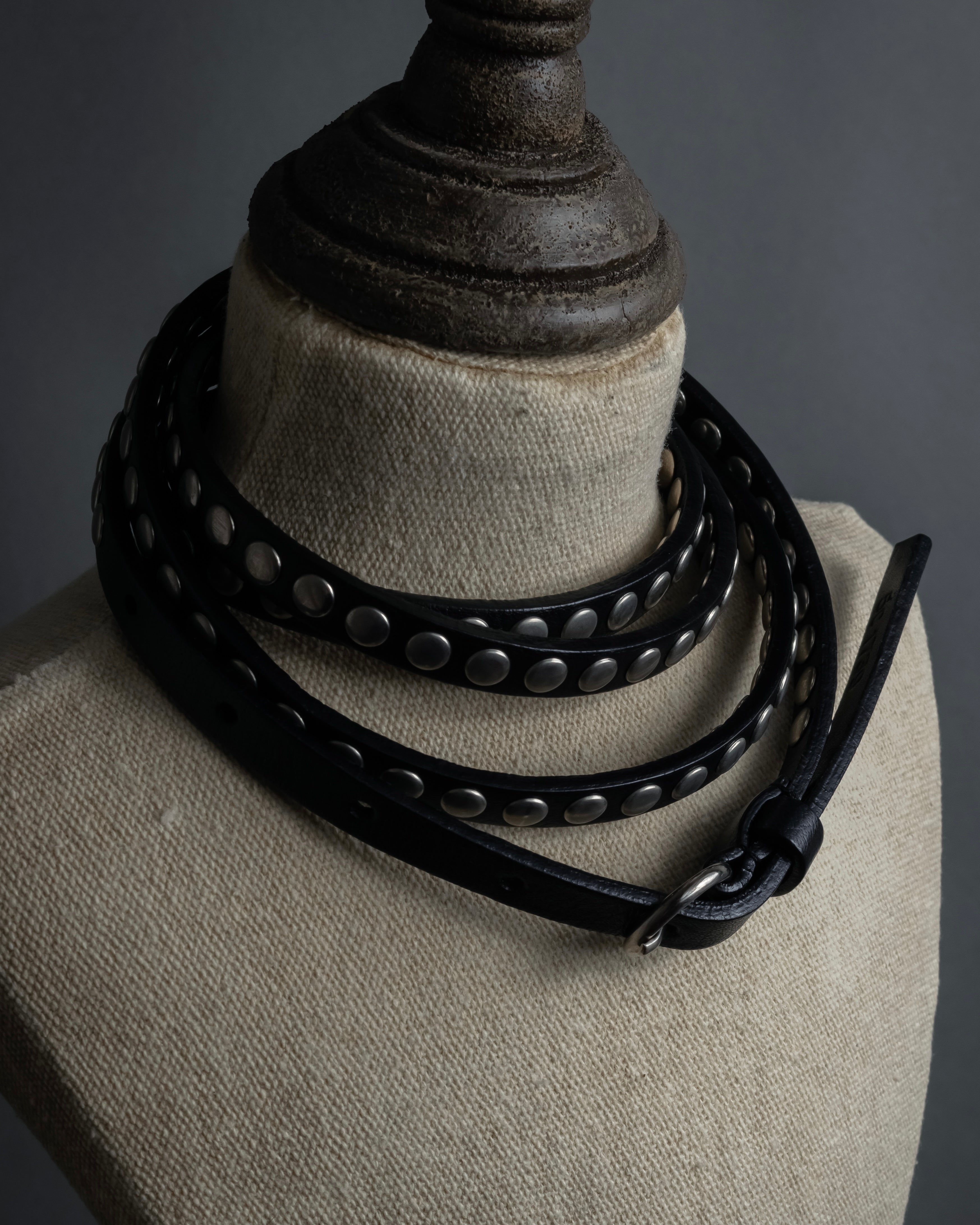 "MIU MIU" Silver metal stud design leather narrow belt