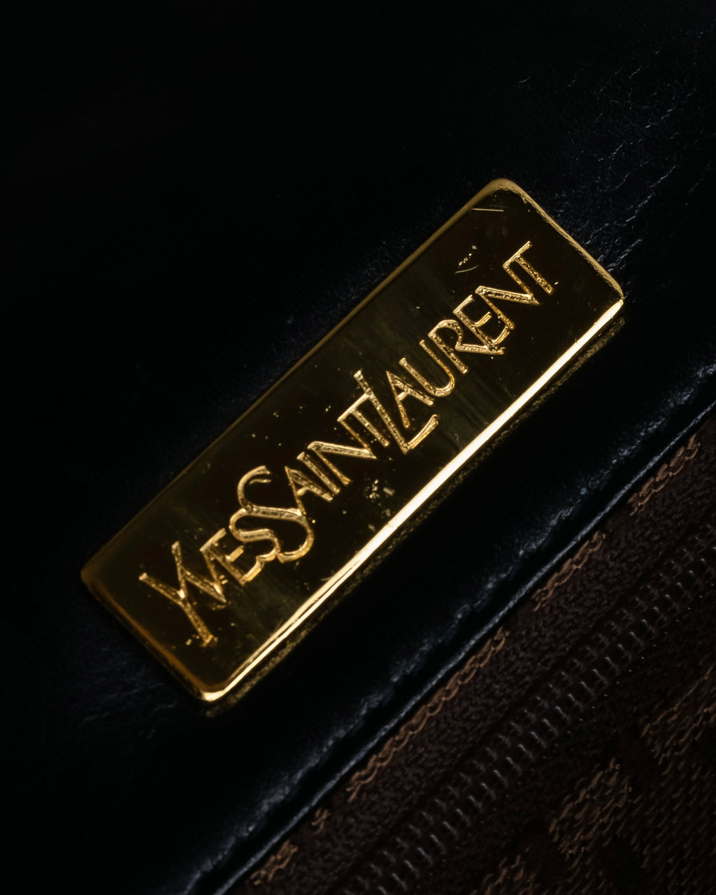 "YVES SAINT LAURENT" Gold medallion motif design suede leather shoulder bag