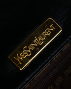 "YVES SAINT LAURENT" Gold medallion motif design suede leather shoulder bag