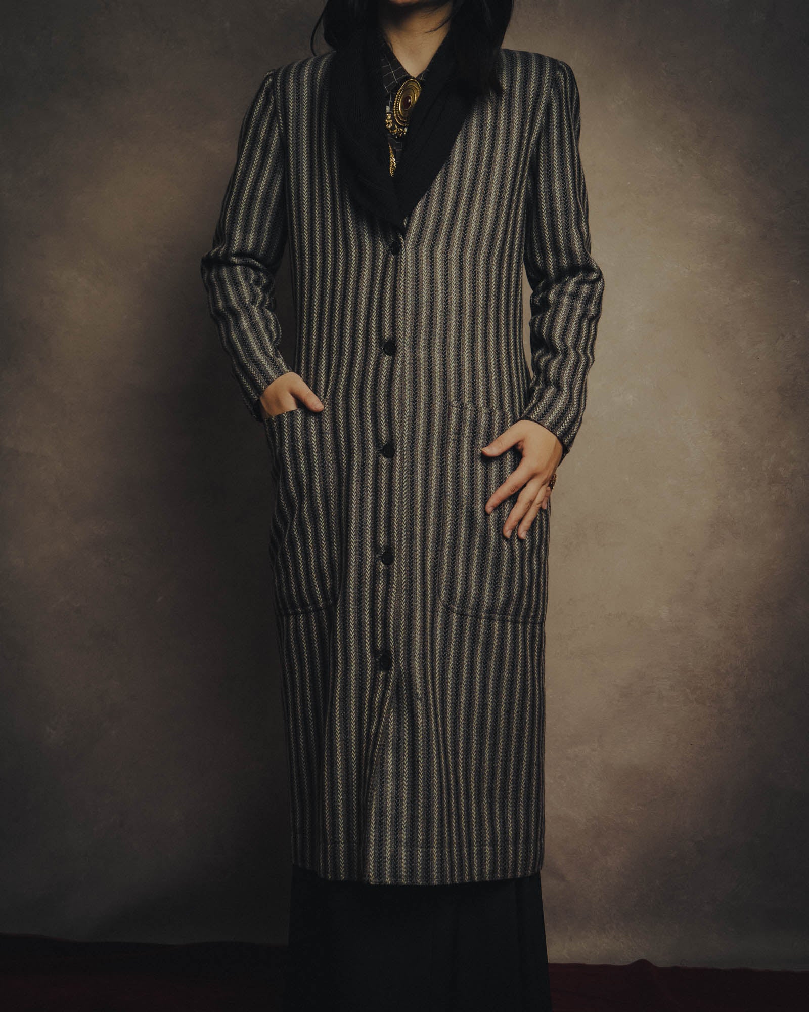-SPECIAL- “GUCCI” 80’s-90’s Textured striped shawl collar long coat