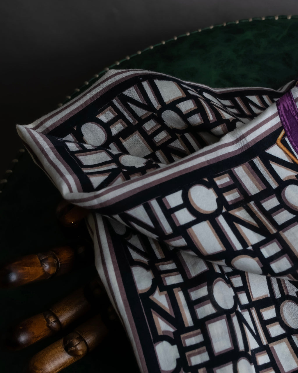 "CELINE" Belt motif pattern purple color silk scarf