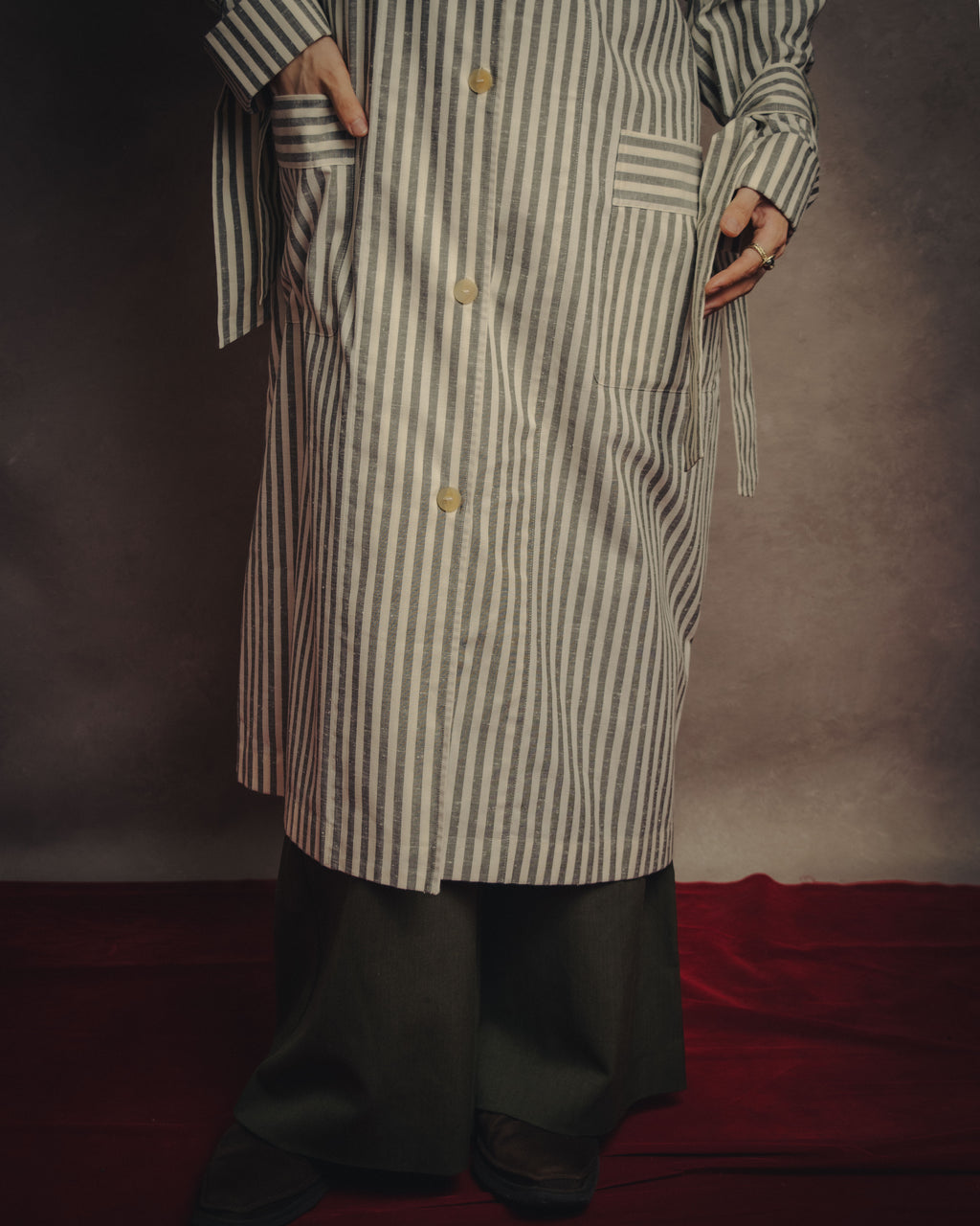 -SPECIAL- “LOEWE” 2010’s striped ribbon sleeve long gown coat