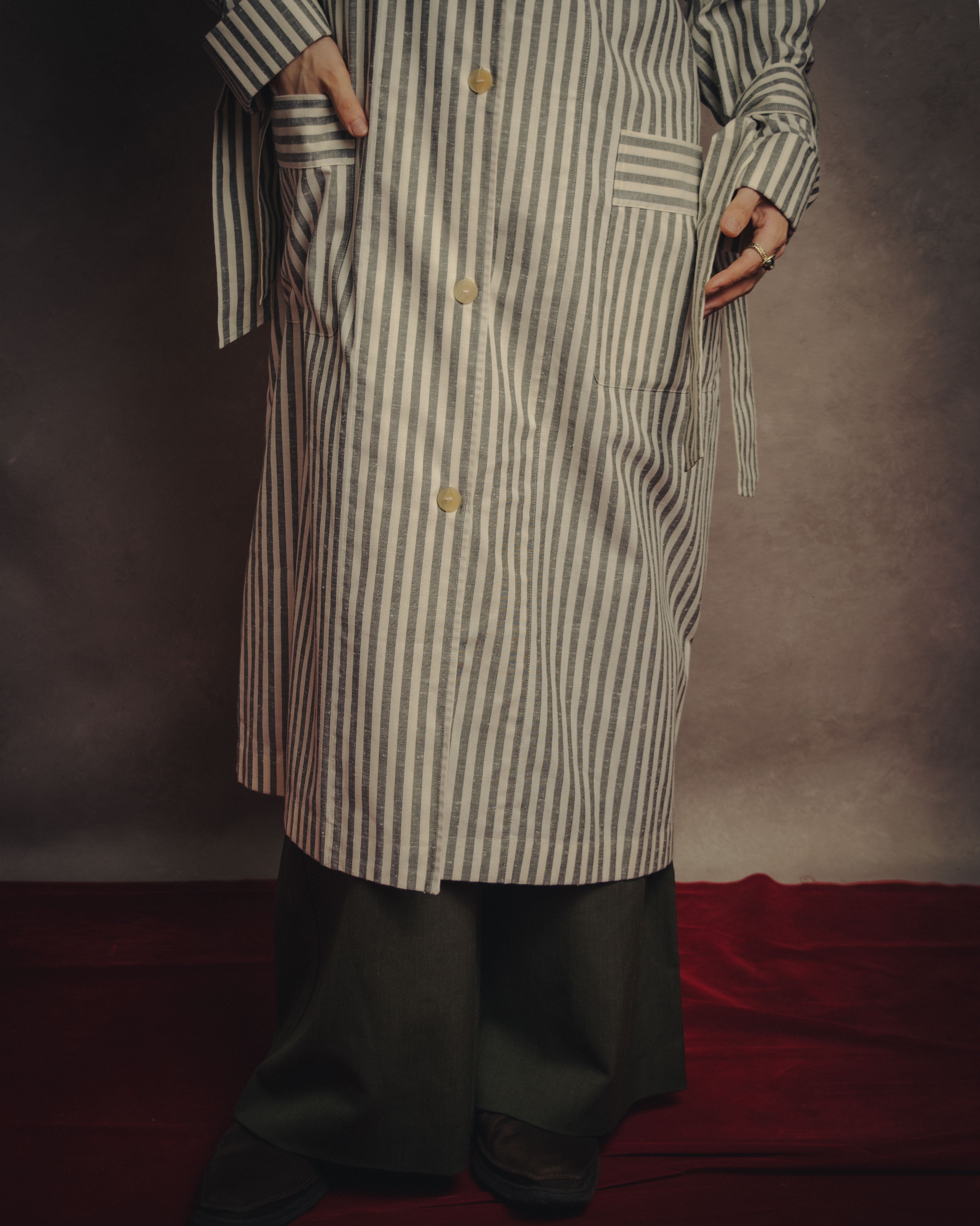 -SPECIAL- “LOEWE” 2010’s striped ribbon sleeve long gown coat