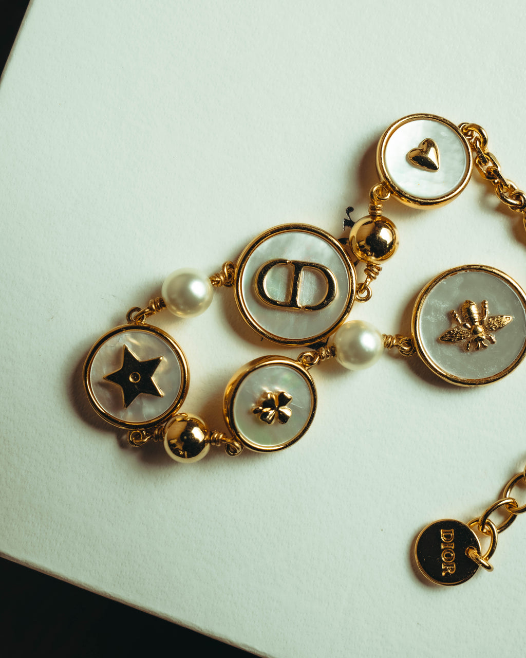 "Christian Dior" 20's Iridescent mother of pearl charm bracelet
