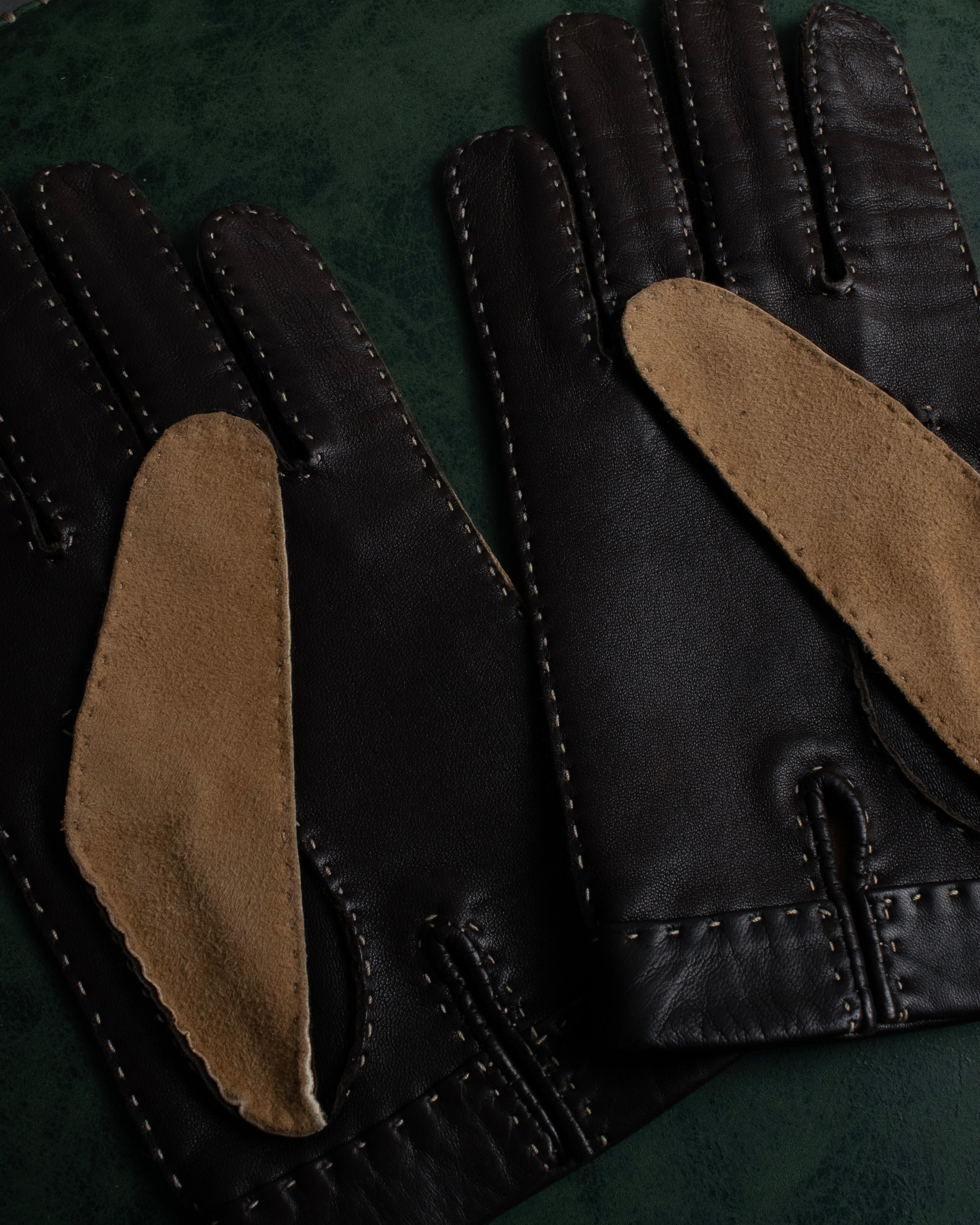 "LOEWE" Logo engraved combination leather gloves