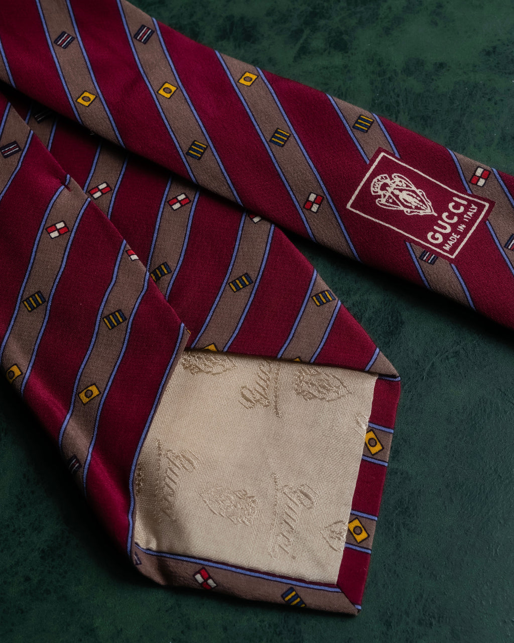 "GUCCI" Burgundy color diagonal stripe silk neck tie