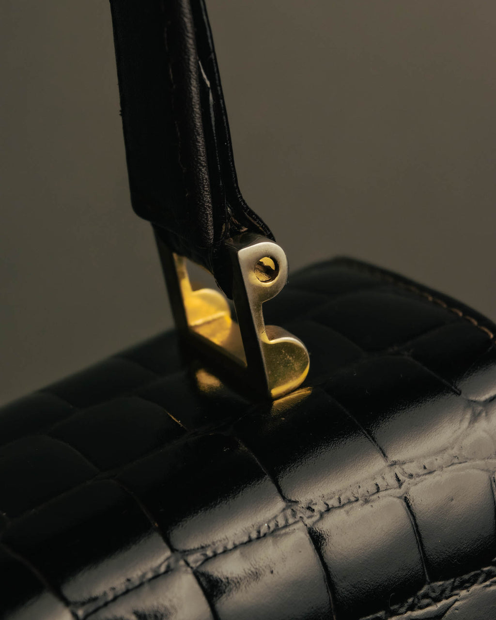 -SPECIAL- "TIFFANY & CO." 70's-80's Shiny crocodile top handle bag
